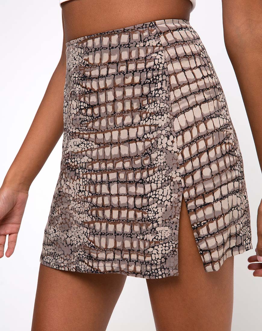 Image de la mini-jupe Sheny en croc gris neutre