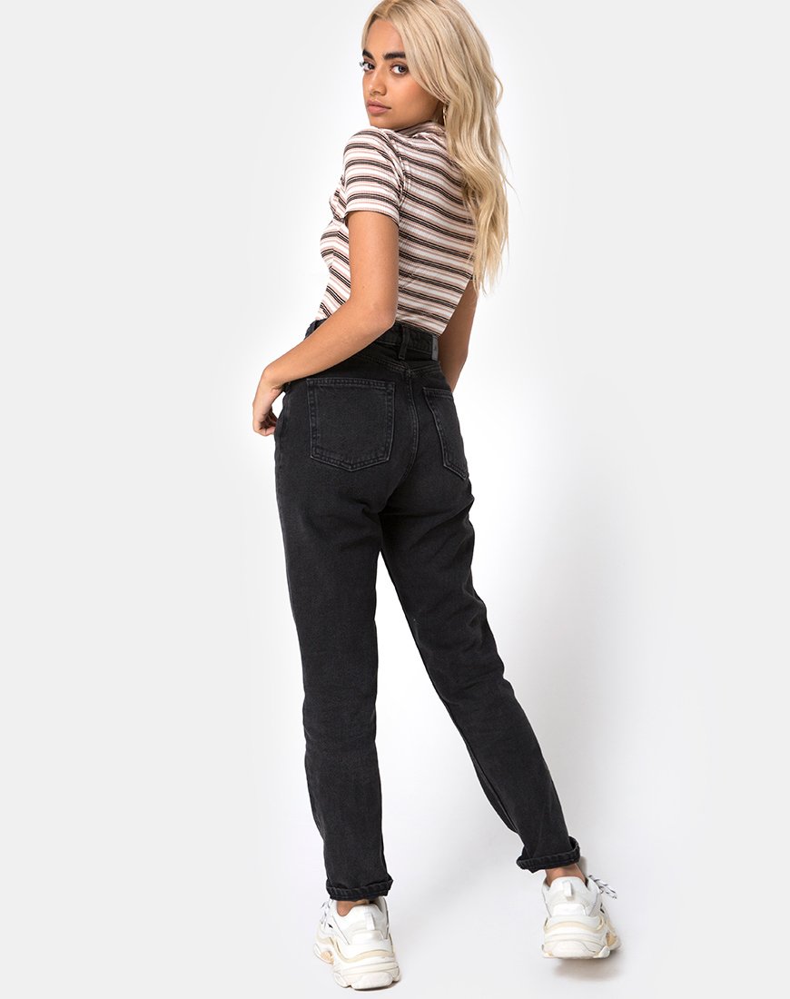 Image of Shidi Cutout Bodice in Rib Stripe Cream Black and Tan