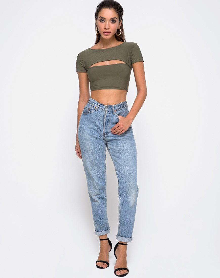 Image de Shim Cutout Crop Top in Khaki