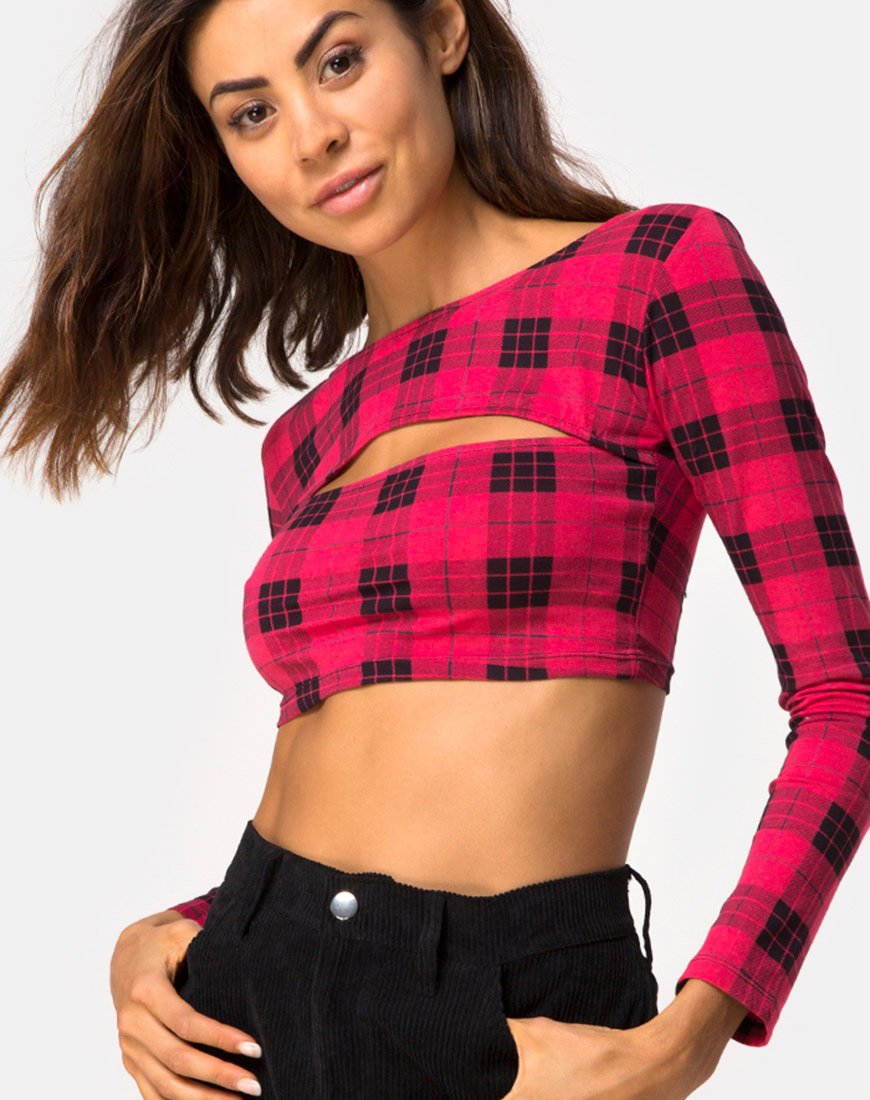 Image de Shimla Crop Top in Winter Plaid Red / Black