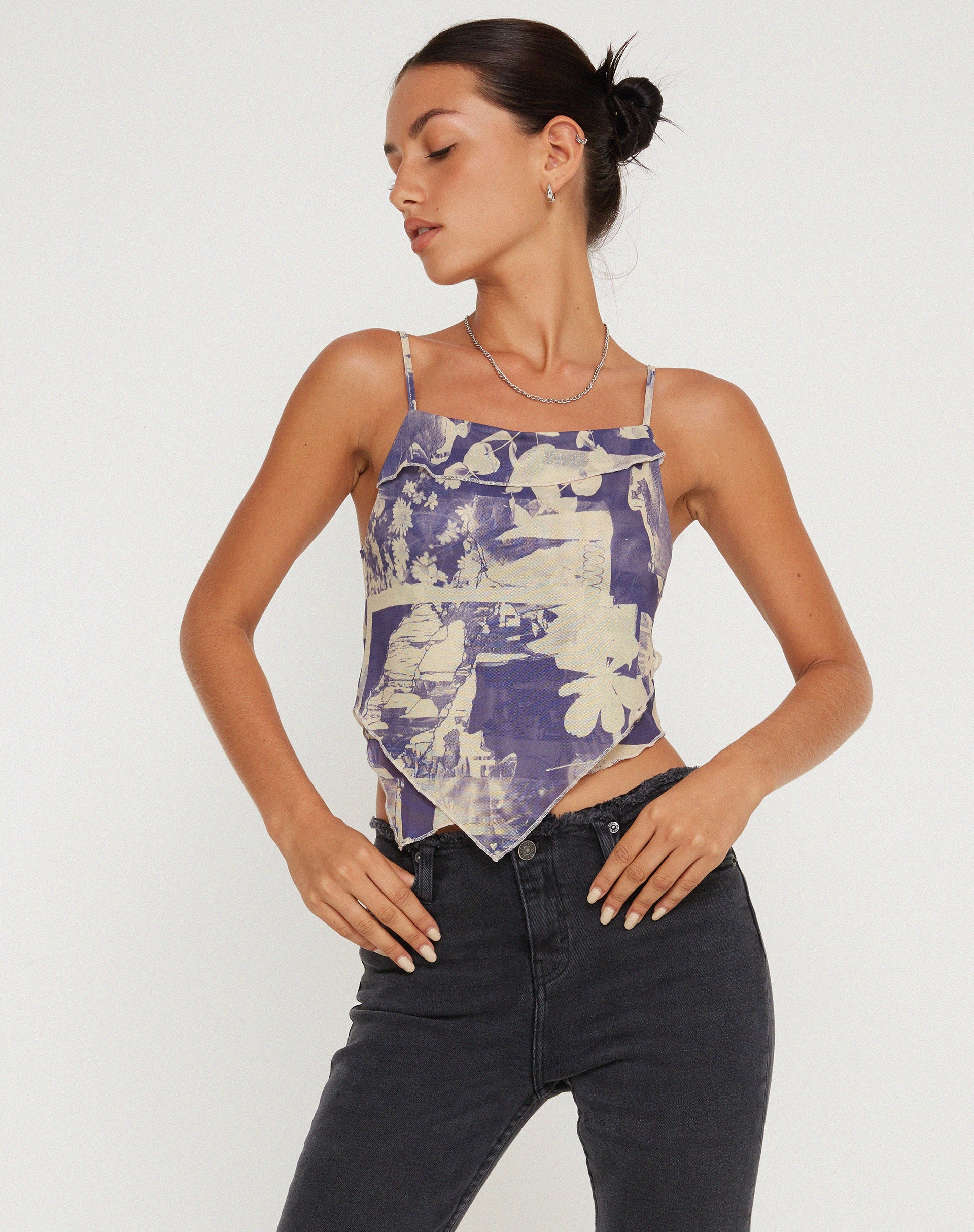 Image de Shindu Mesh Vest Top in Collage Floral Shadow Purple