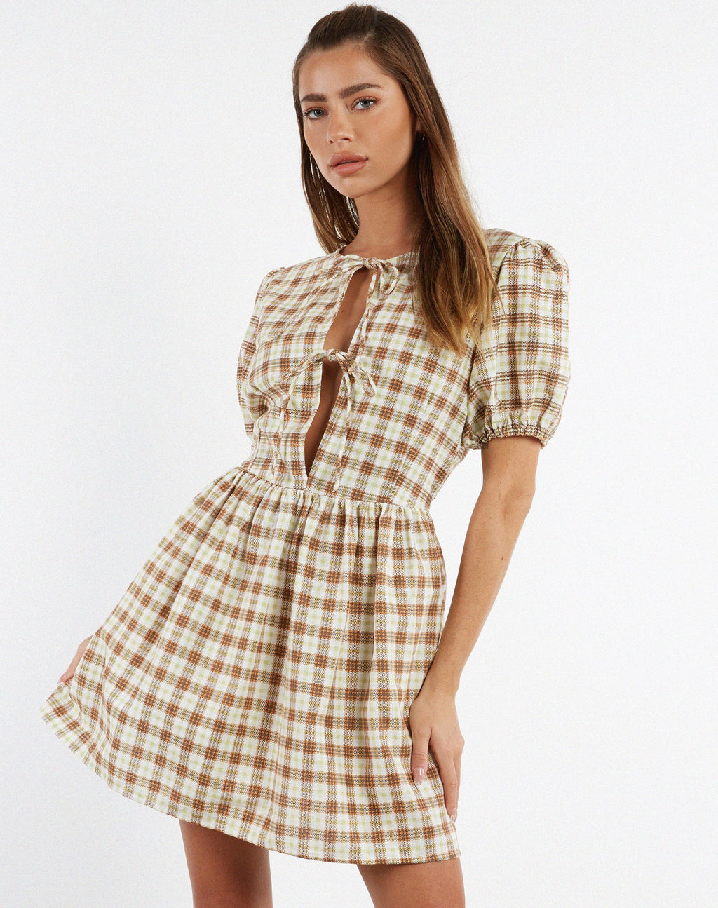 Mini robe Shirley à carreaux jaune et marron