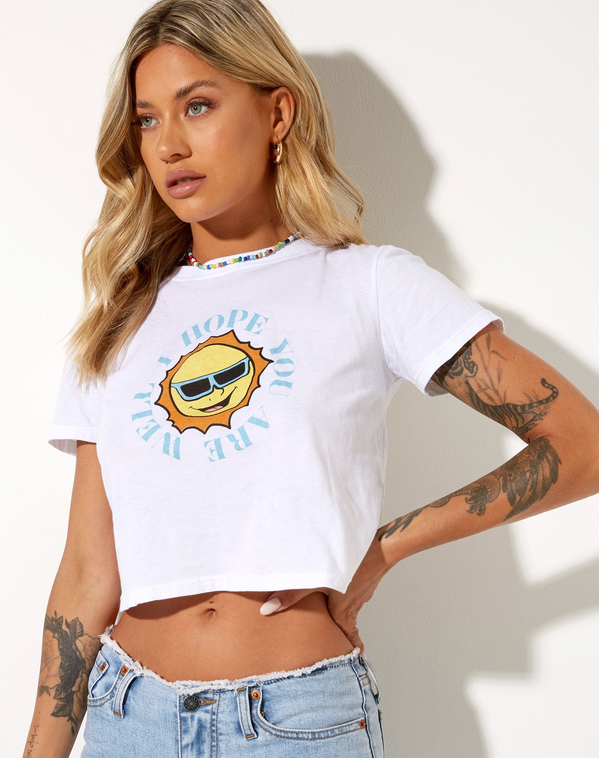 Image de Shrunk Tee in White Retro Sun