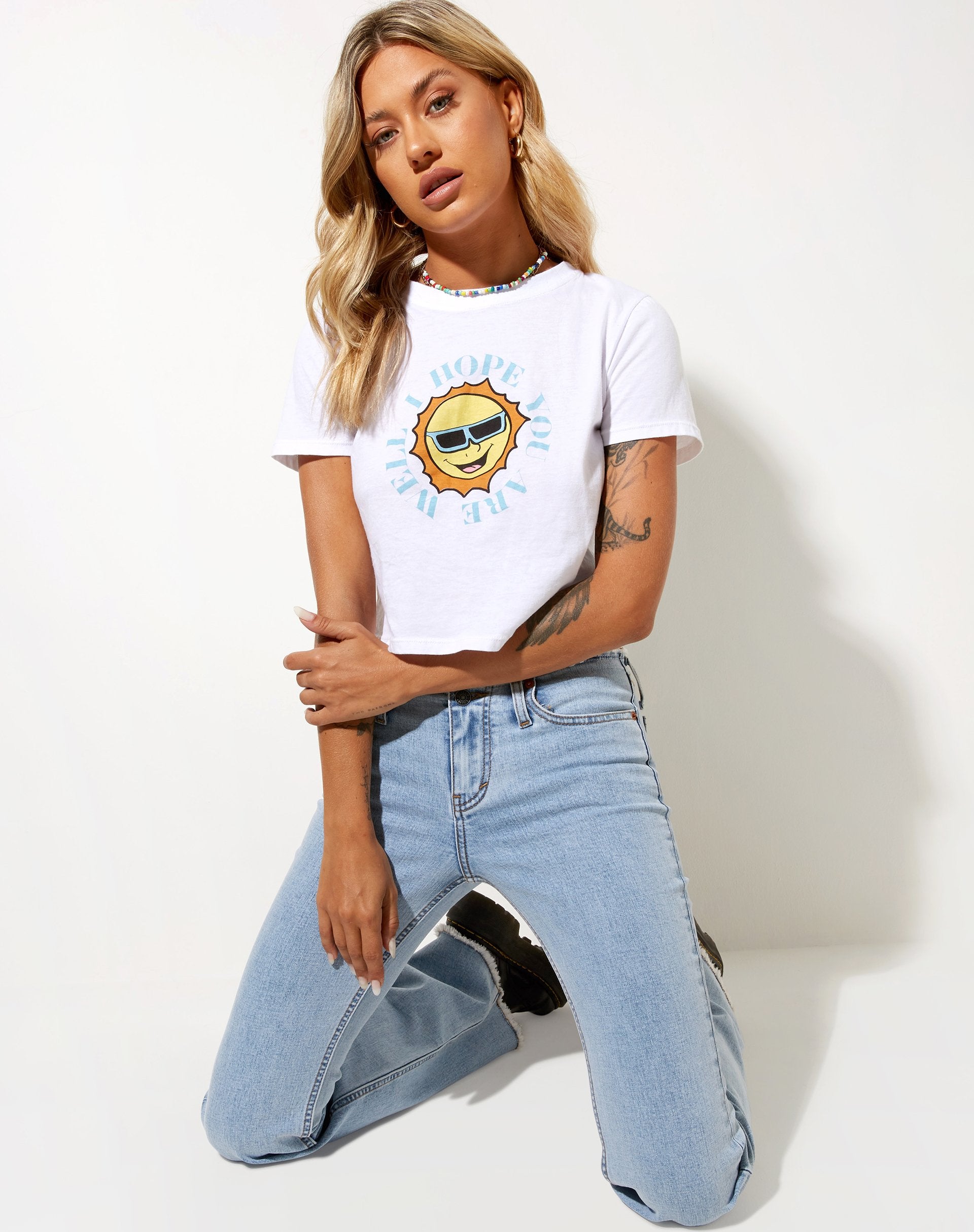 Image de Shrunk Tee in White Retro Sun
