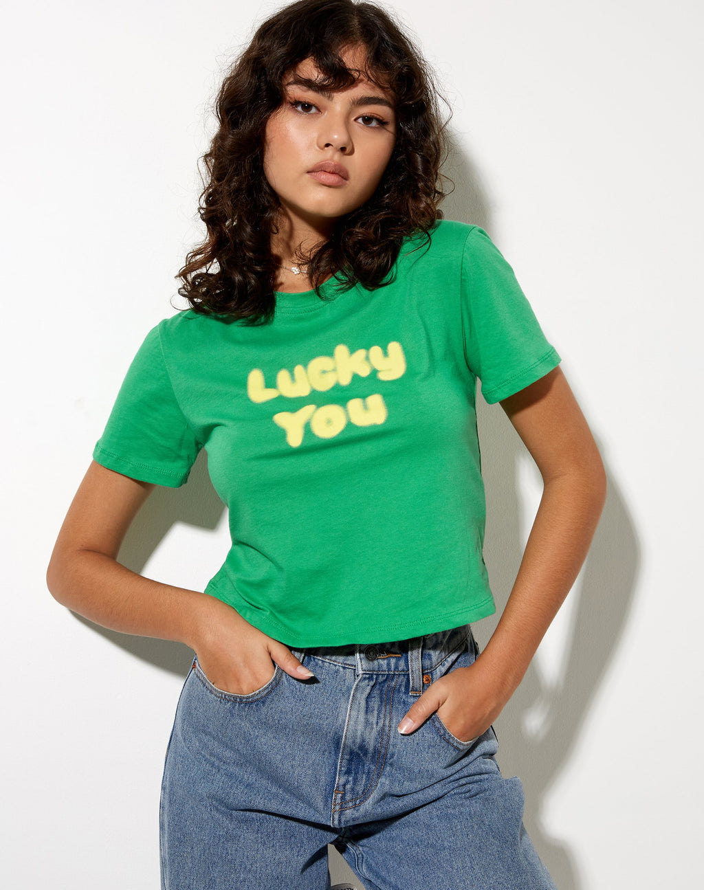 Tee-shirt rétréci en vert Lucky you