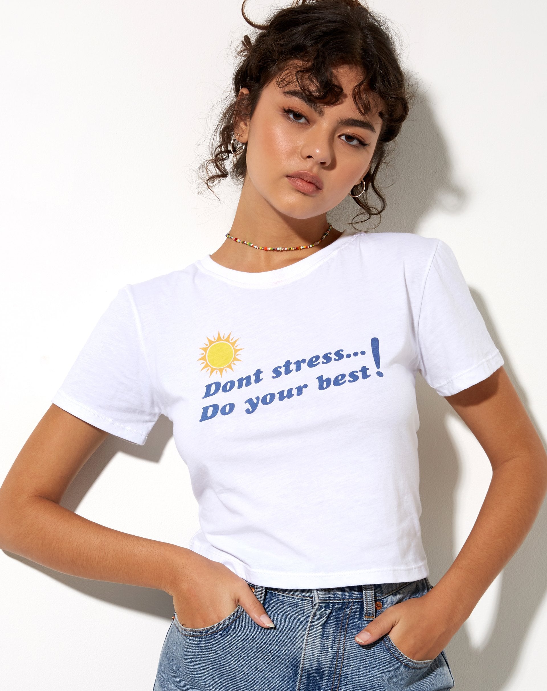 Image de Shrunk Tee in White Dont Stress Do Your Best