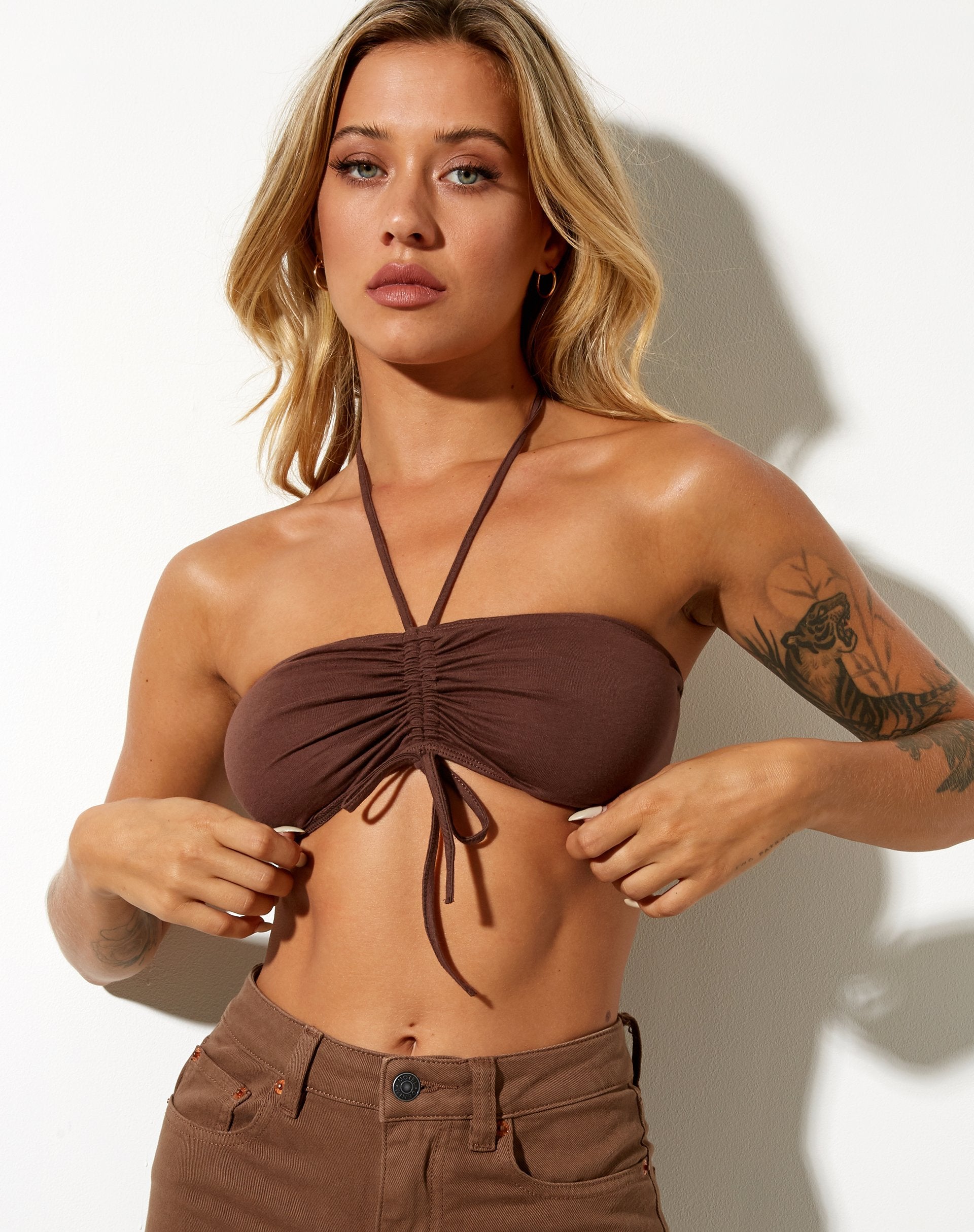 Image de Shuji Crop Top en Lycra Deep Mahogany