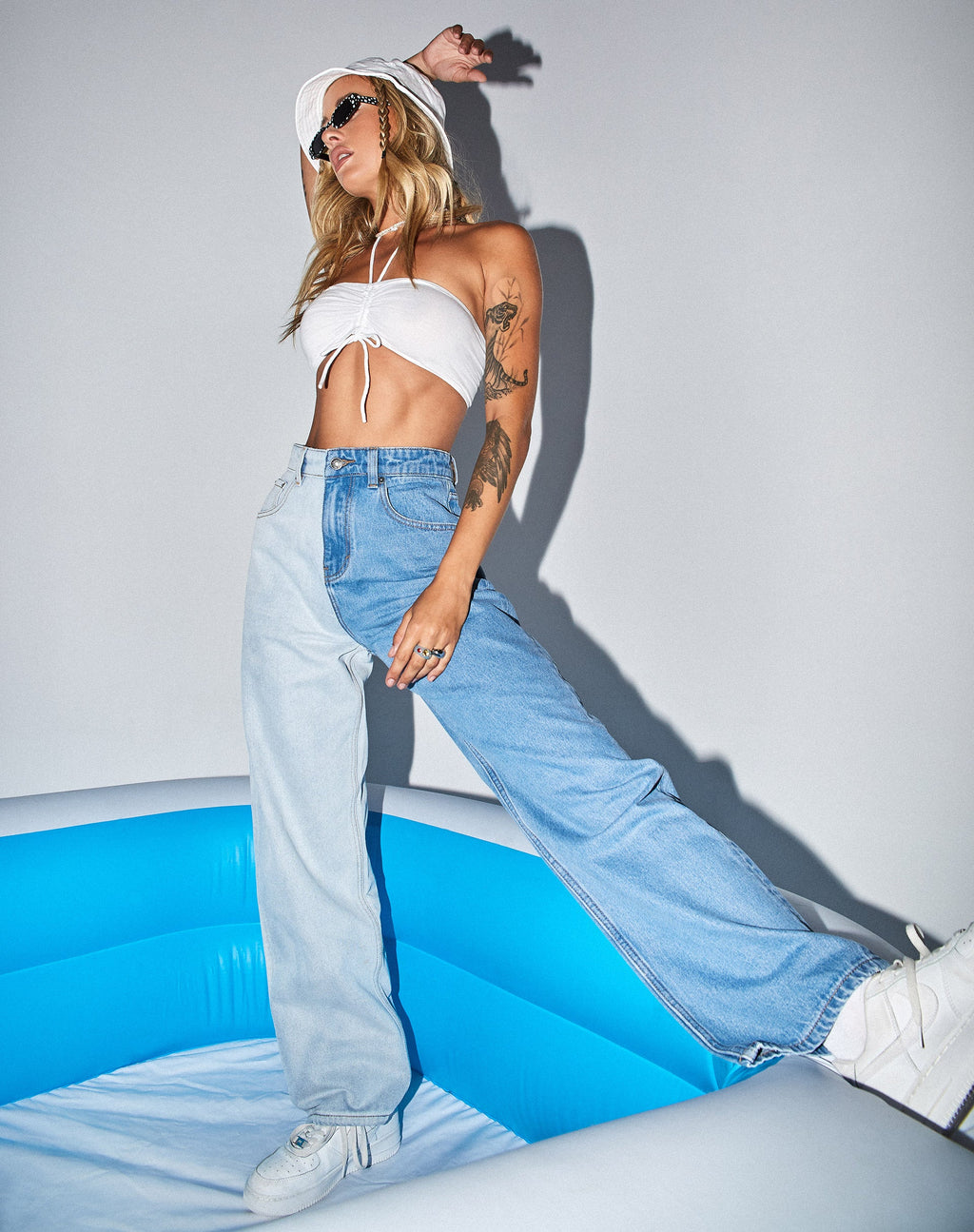 Jean parallèle Half and Half en denim Light Wash et Bleach