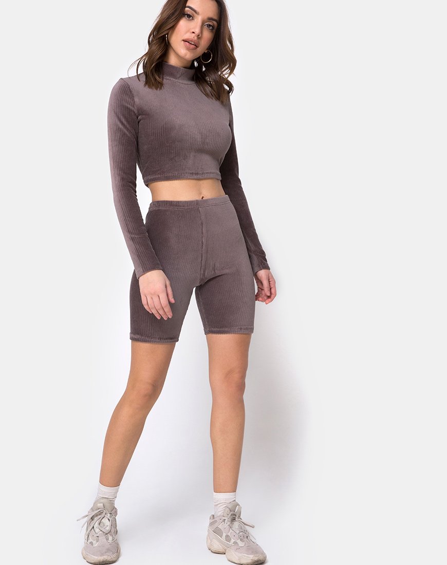 Image de Shureen Crop Top in Mocha Rib Velvet