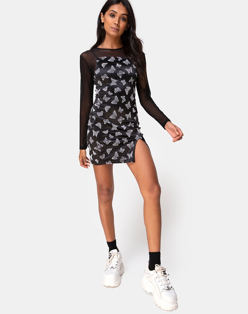 Image de Sikhnet Mini Dress in Black Butterfly Flock