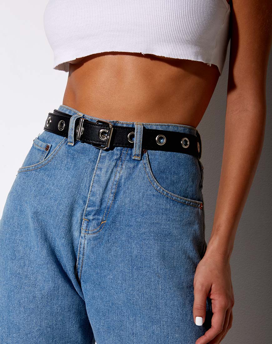 Image de la ceinture à œillet unique en cuir PU Noir
