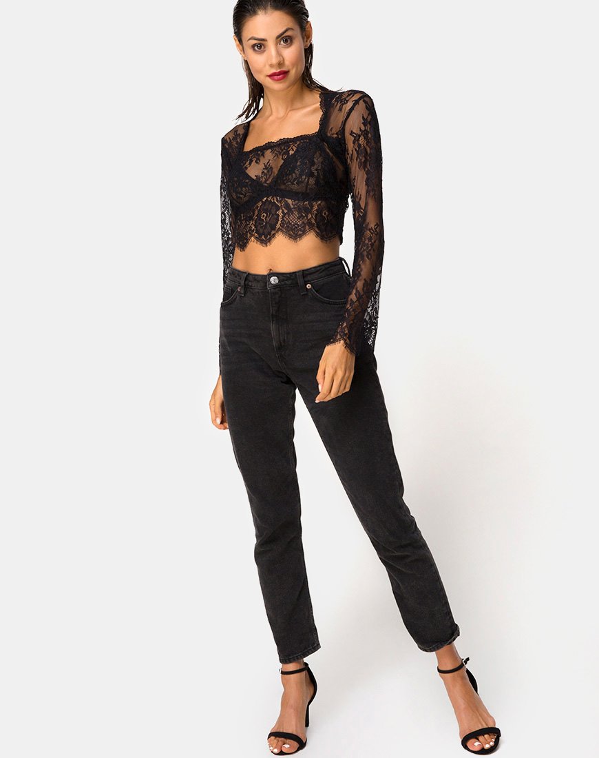 Image de Sinhor Crop Top in Lace Black