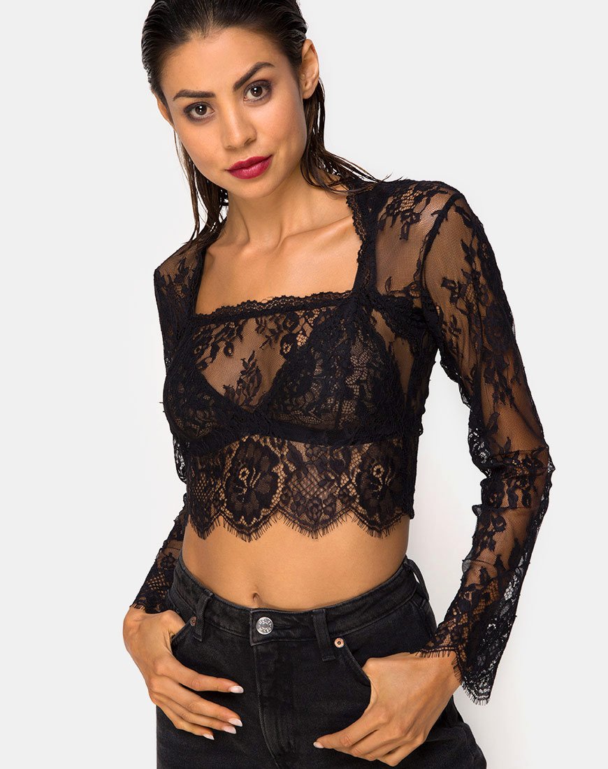 Image de Sinhor Crop Top in Lace Black
