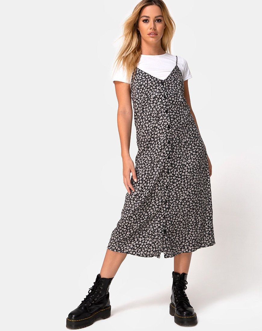 Image de Sini Slip Dress in Ditsy Rose Black