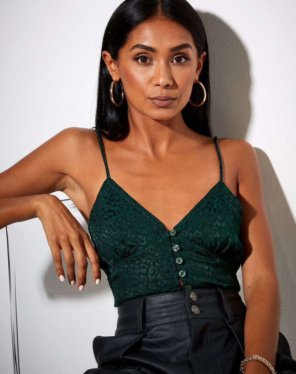 Sipa Crop Top en satin Cheetah Forest Green