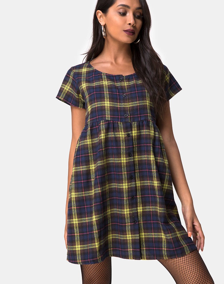 Robe Skibbie à carreaux unis marron et jaune