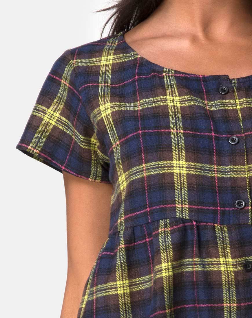 Image of Skibbie Dress In Plain Brown Yellow Check