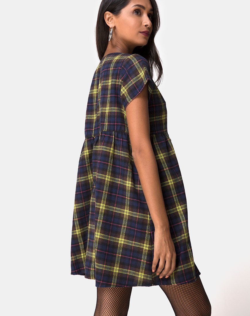 Robe Skibbie à carreaux unis marron et jaune