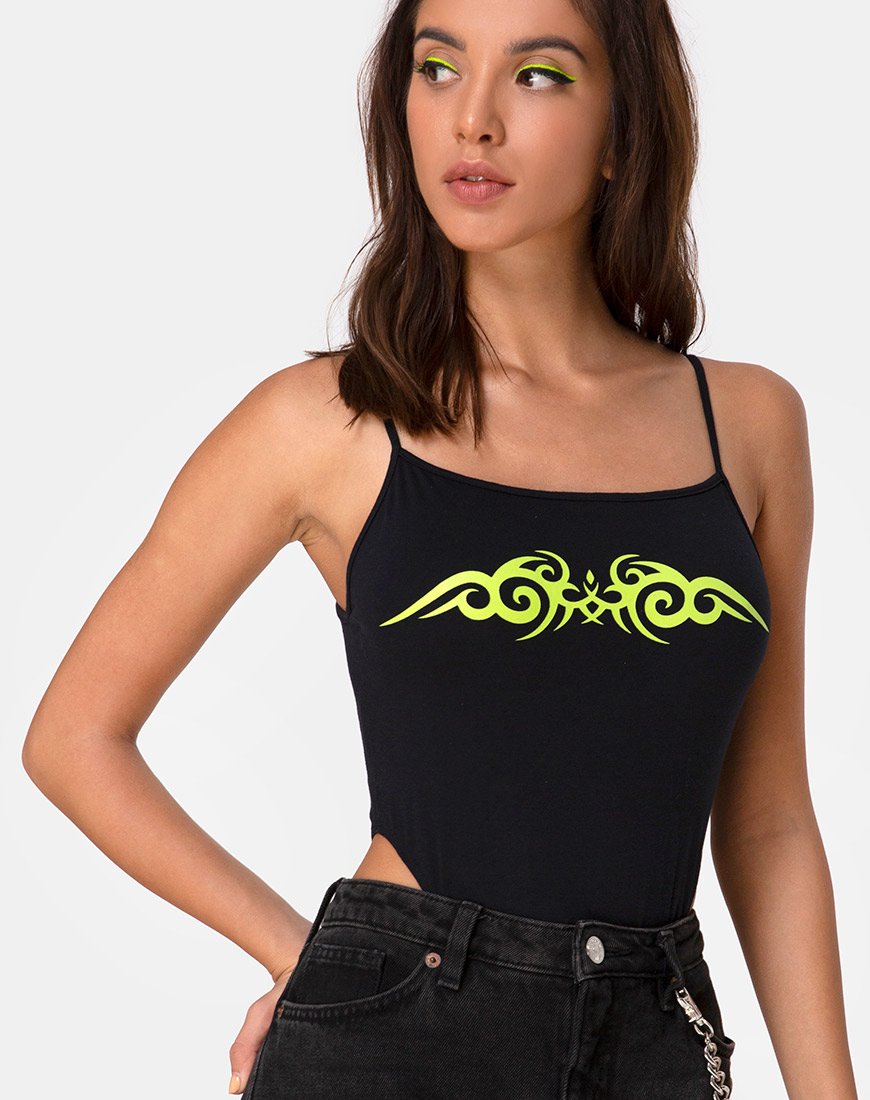 Bodice Solemo en noir avec tribal vert