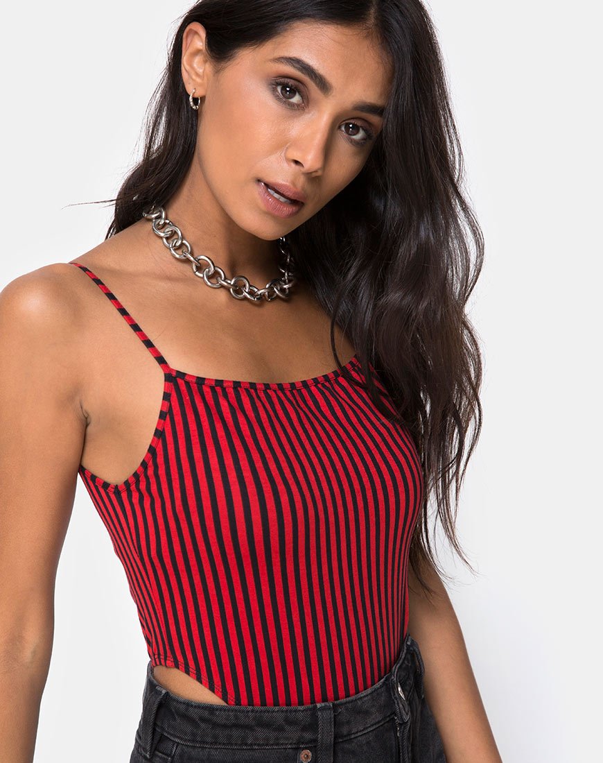 Bodice Solemo en Mini Stripe Rouge et Noir