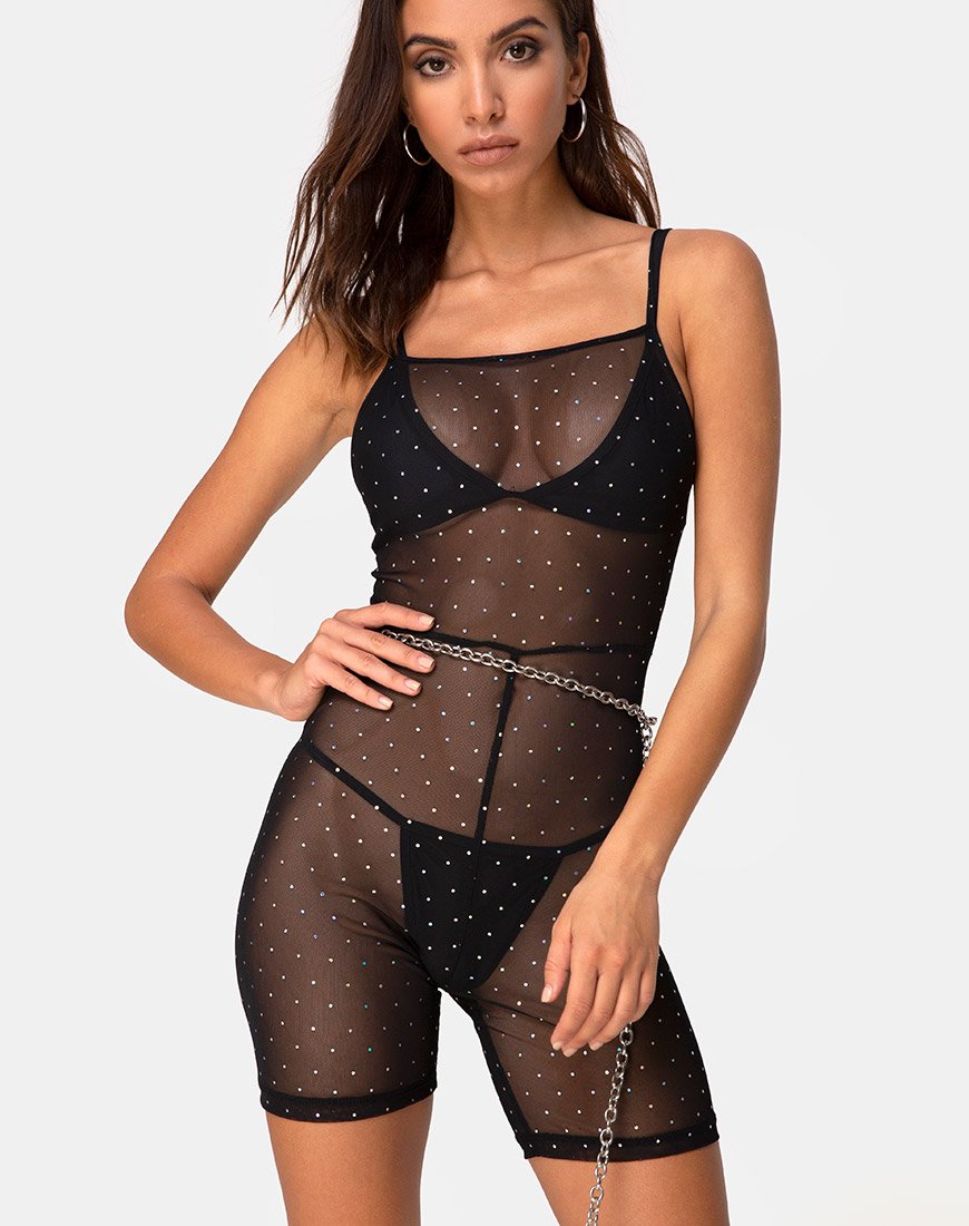 Image de Solina Unitard in Crystal Net Black