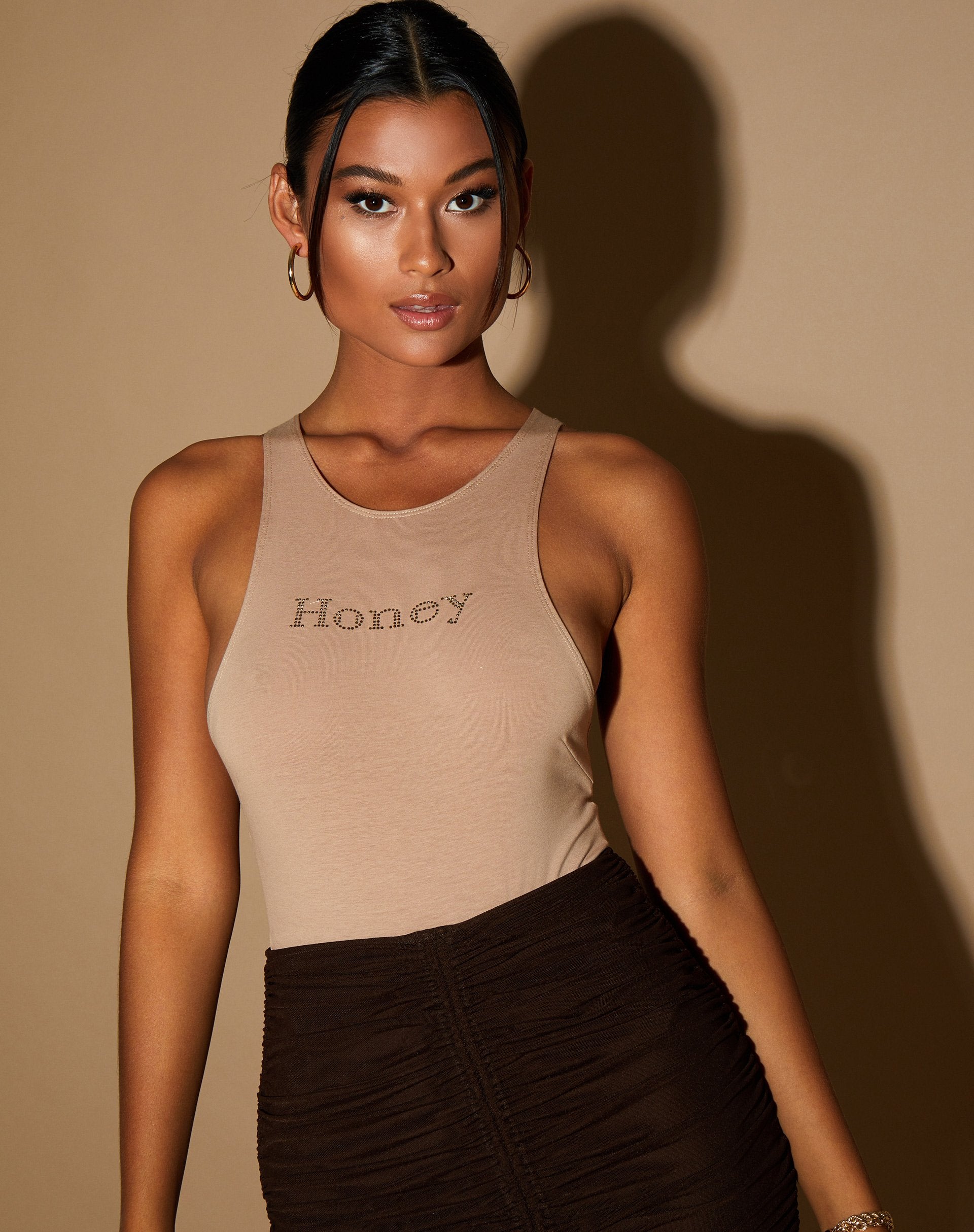 Image de Gavis Bodice en Tan Honey Diamante in Gold