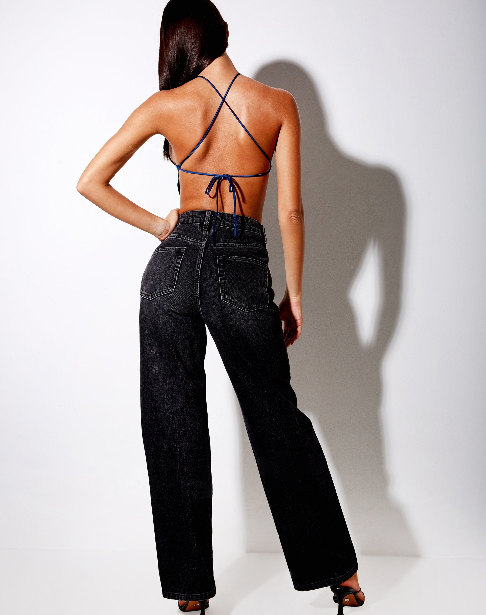 Top Spence en satin bleu nuit