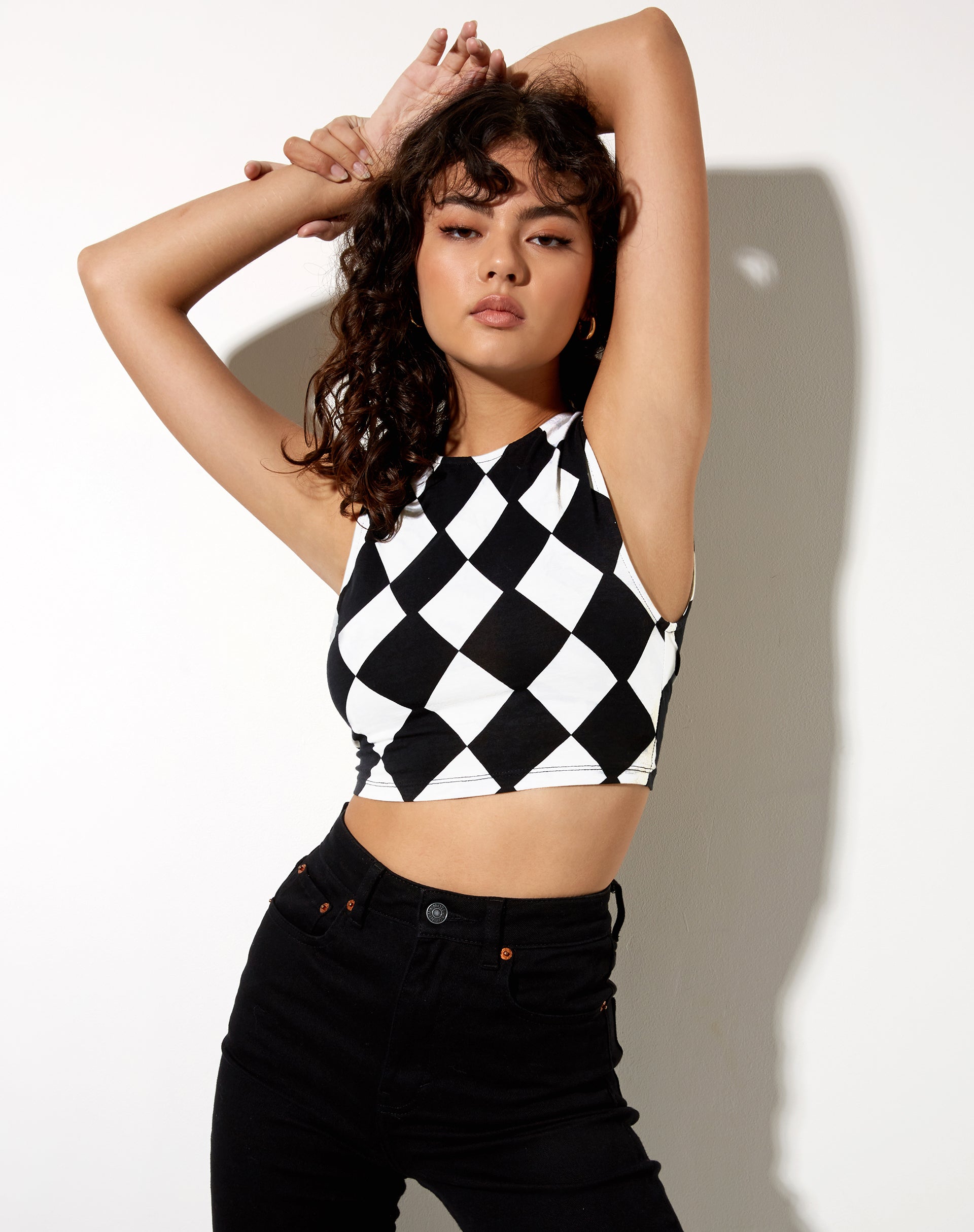 Image de Sude Crop Top en Harlequin noir et blanc