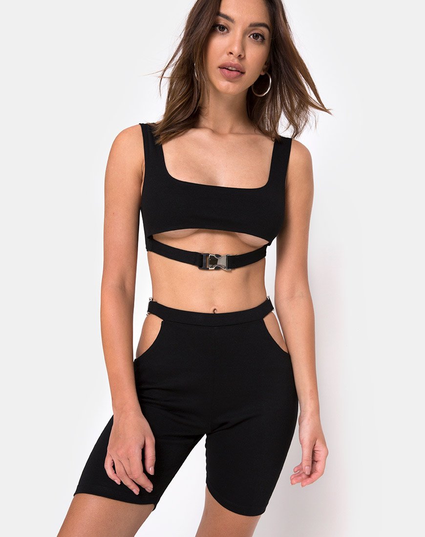 Short de vélo Sula noir avec attaches argentées