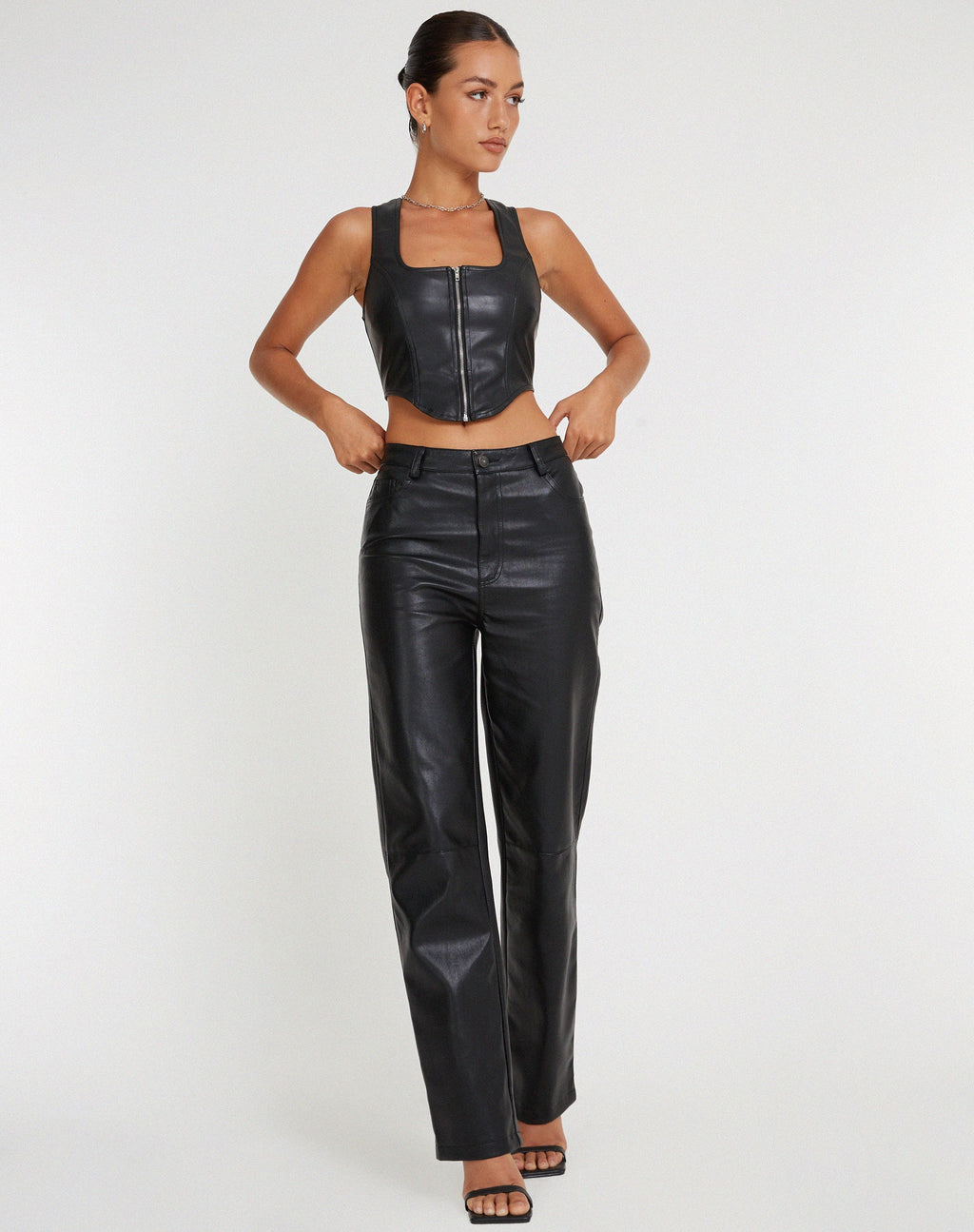 Pantalon à jambes larges Zova en Pu Black