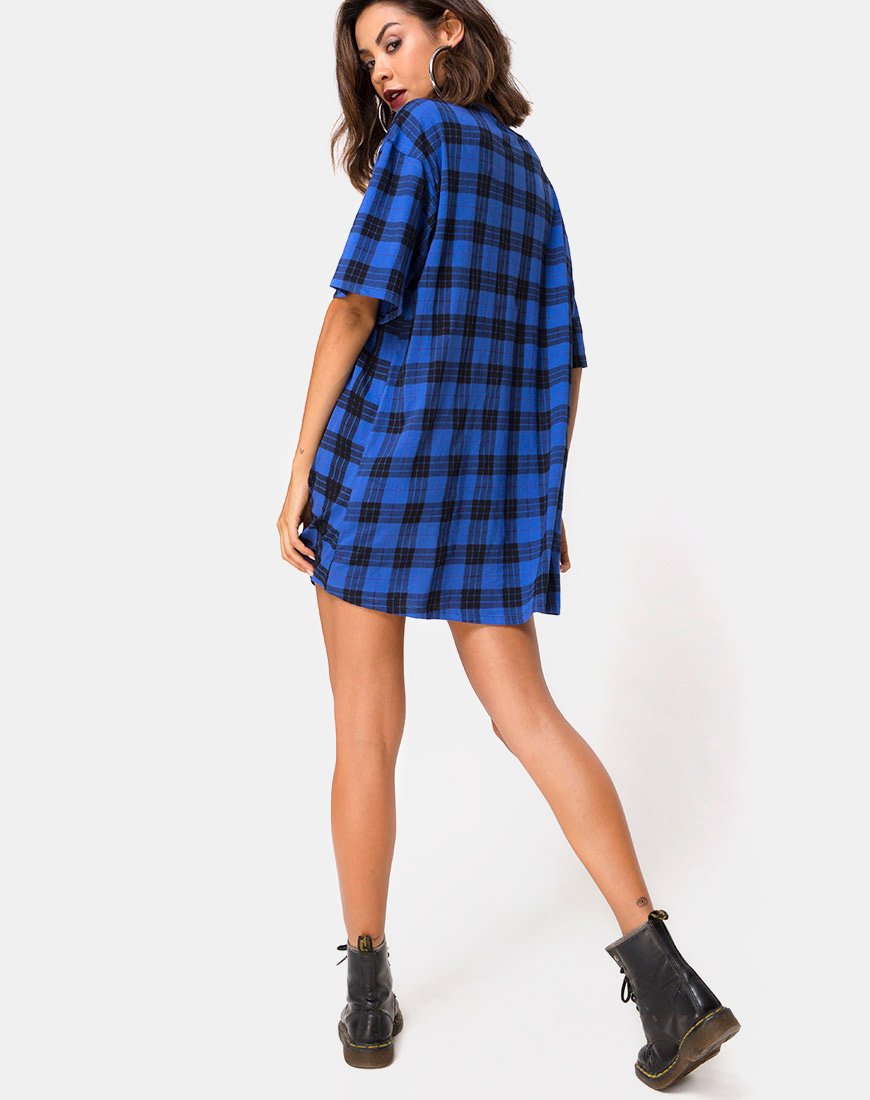 Image de Sunny Kiss T Shirt Dress in Tartan Blue