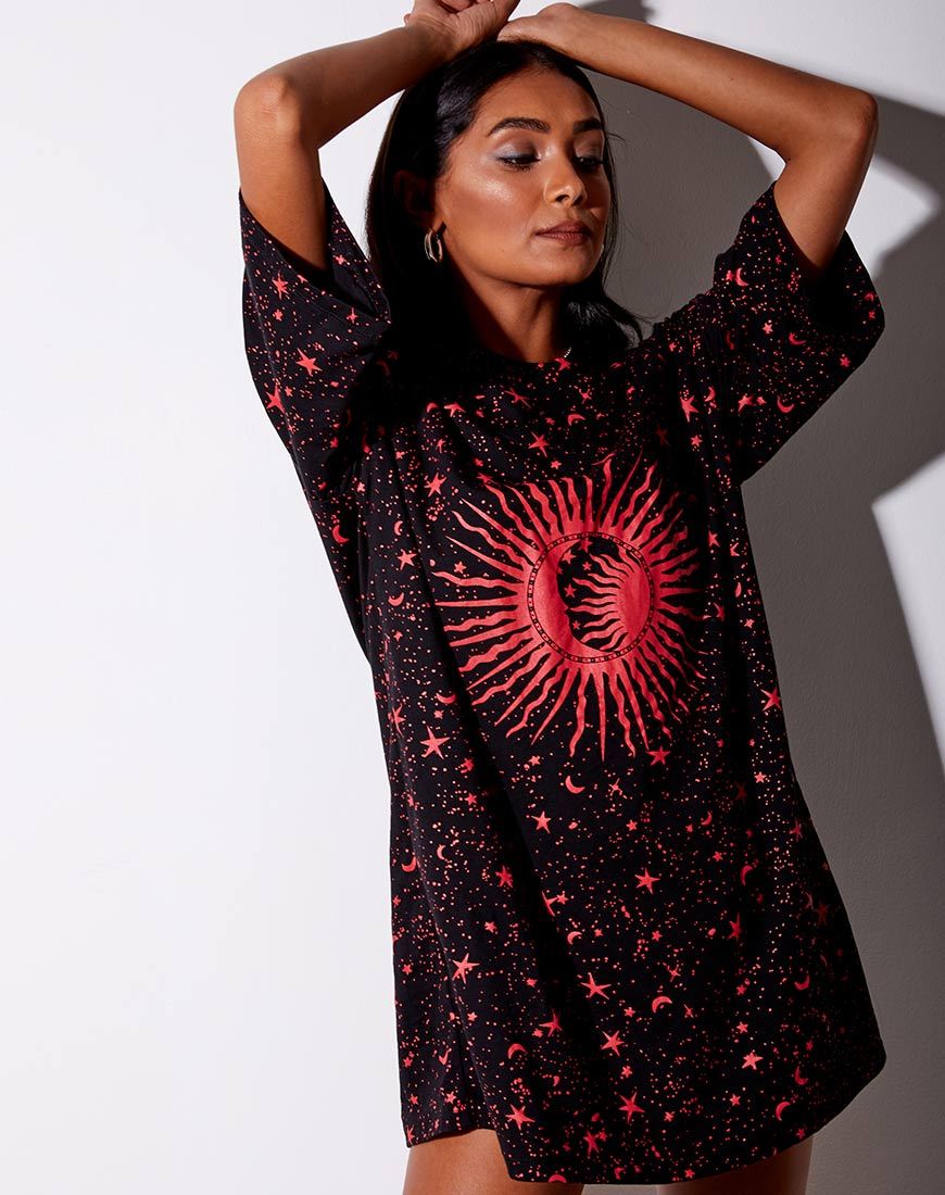 T-shirt Sunny Kiss en noir et rouge cosmos