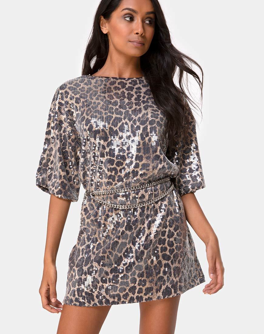 Image de Sunny Kiss Oversize Tee en léopard avec paillettes transparentes