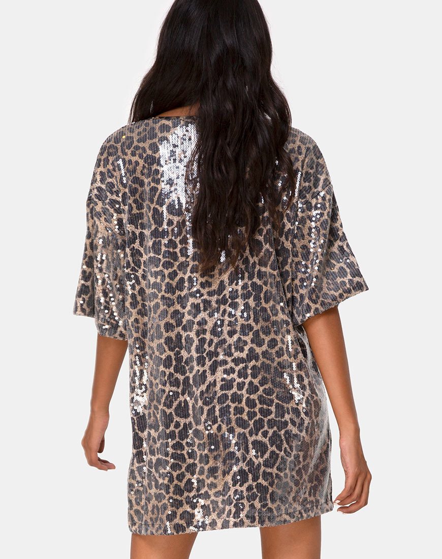 Image de Sunny Kiss Oversize Tee en léopard avec paillettes transparentes
