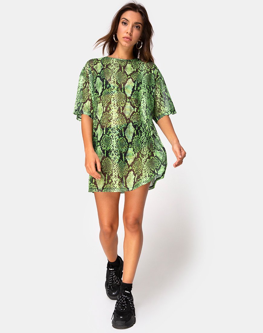 Image de Sunny Kiss Oversize Tee in Slime Lime Snake Mesh