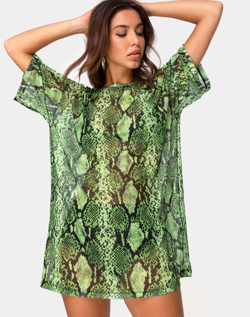 Image de Sunny Kiss Oversize Tee in Slime Lime Snake Mesh