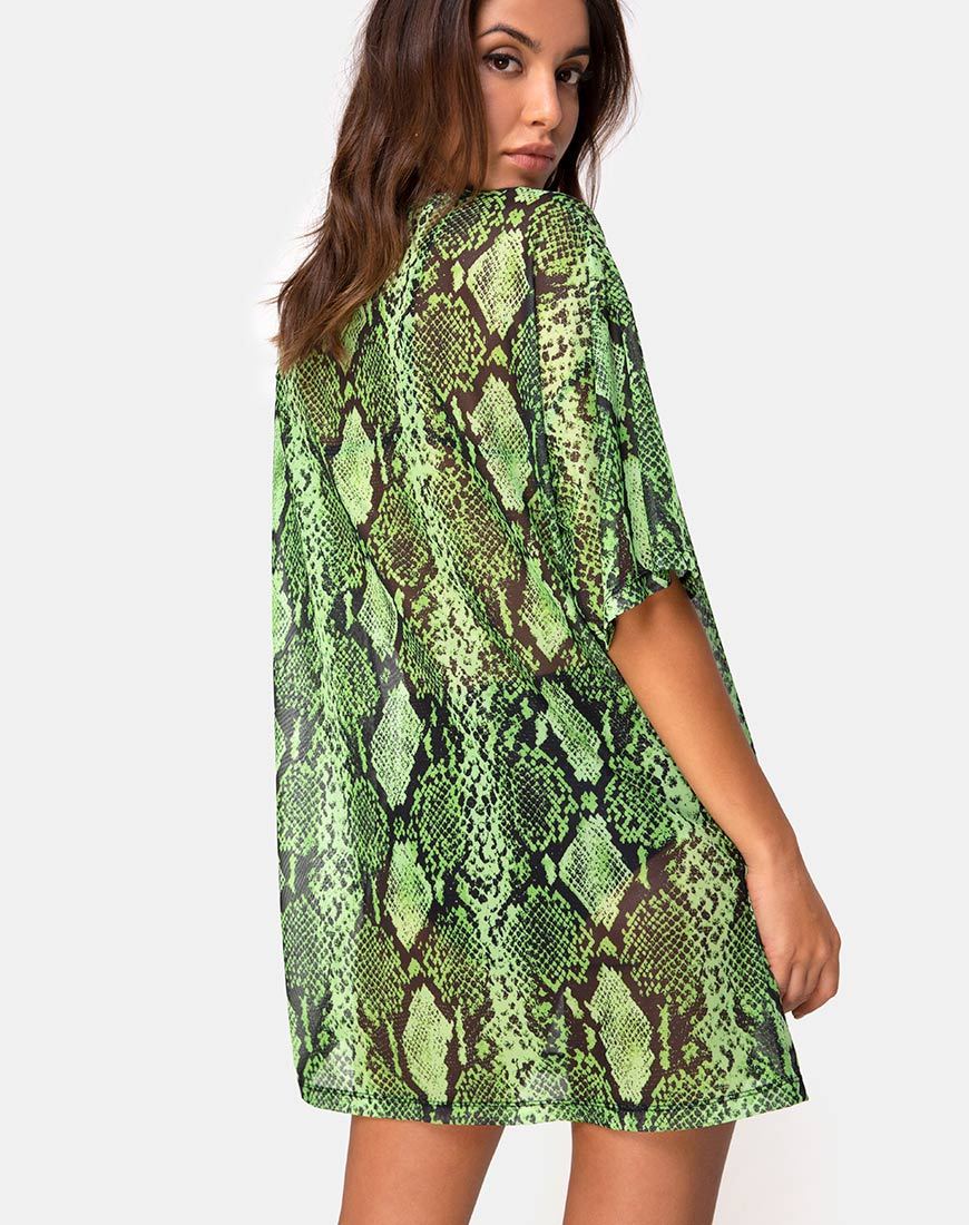 Image de Sunny Kiss Oversize Tee in Slime Lime Snake Mesh