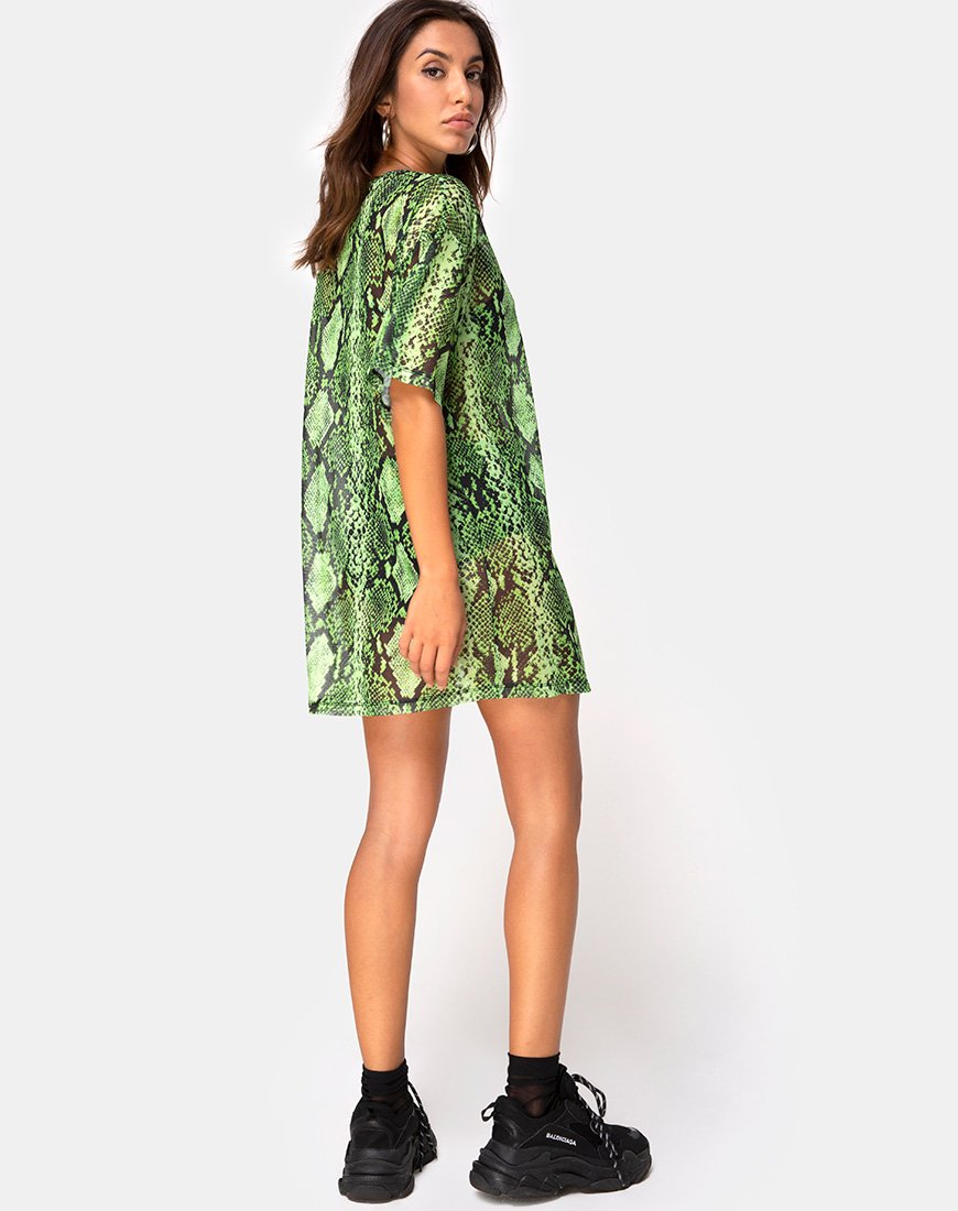 Image de Sunny Kiss Oversize Tee in Slime Lime Snake Mesh