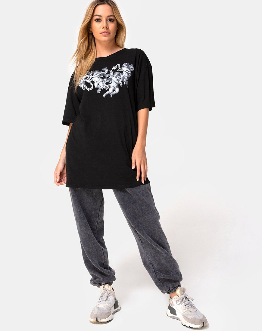 Image de Sunny Kiss Tee en noir avec chérubin