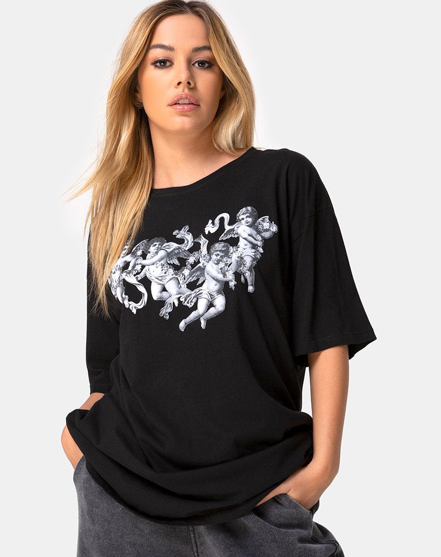 Image de Sunny Kiss Tee en noir avec chérubin