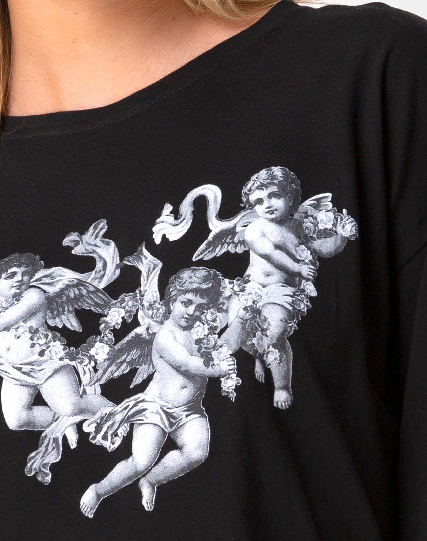 Image de Sunny Kiss Tee en noir avec chérubin
