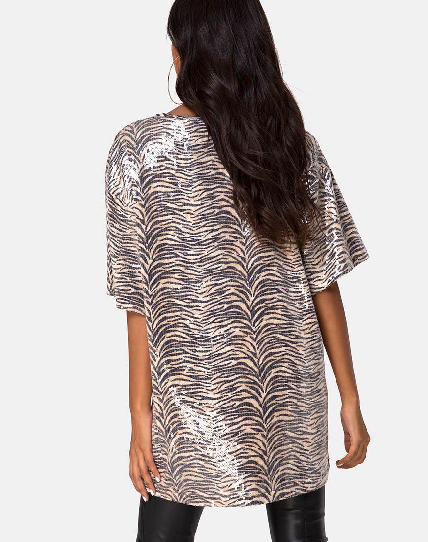 T-shirt oversize Sunny Kiss en paillettes transparentes Tiger