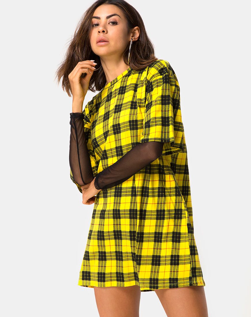Robe Sunny Kiss en plaid d'hiver jaune