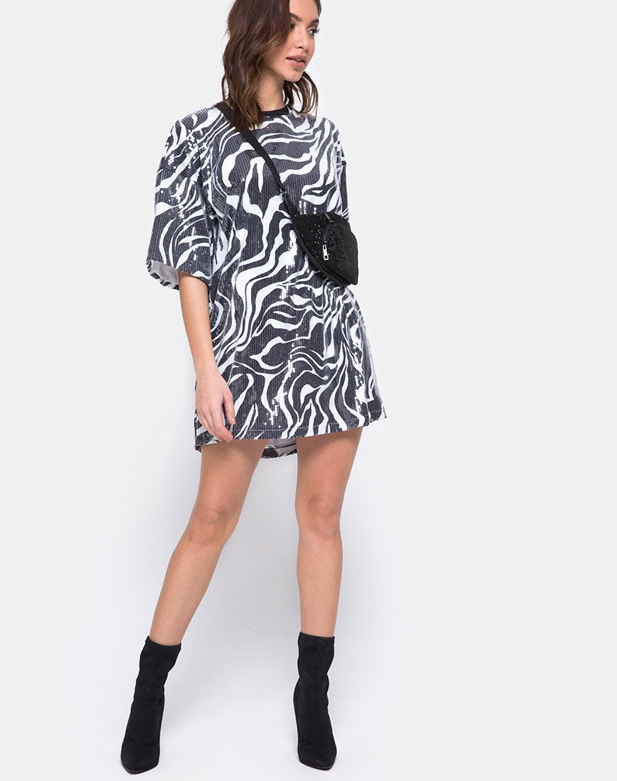 Image de Sunny Kiss Oversize Tee in Trippy Zebra Clear Sequin