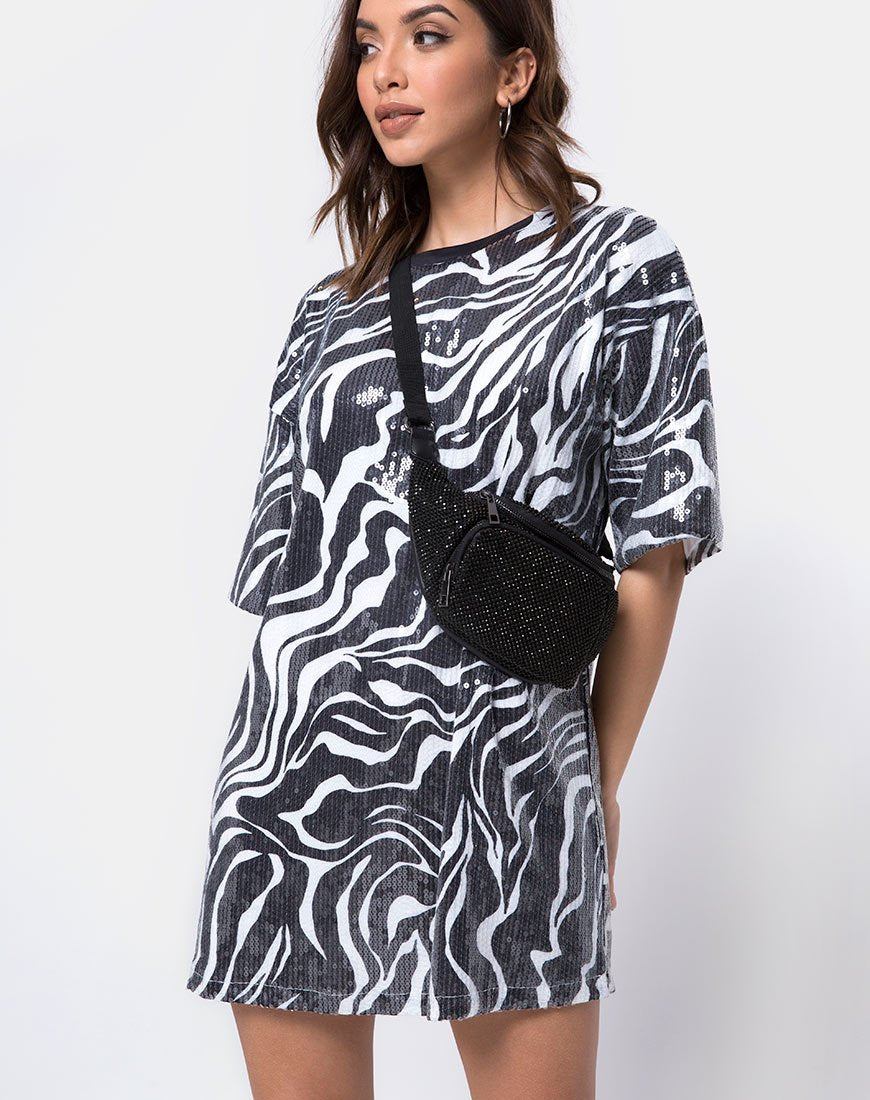 Image de Sunny Kiss Oversize Tee in Trippy Zebra Clear Sequin