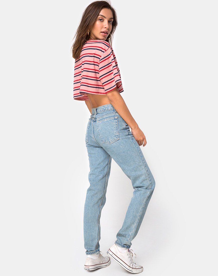 Image of Super Cropped Tee in 70s Stripe Pink Horizontal