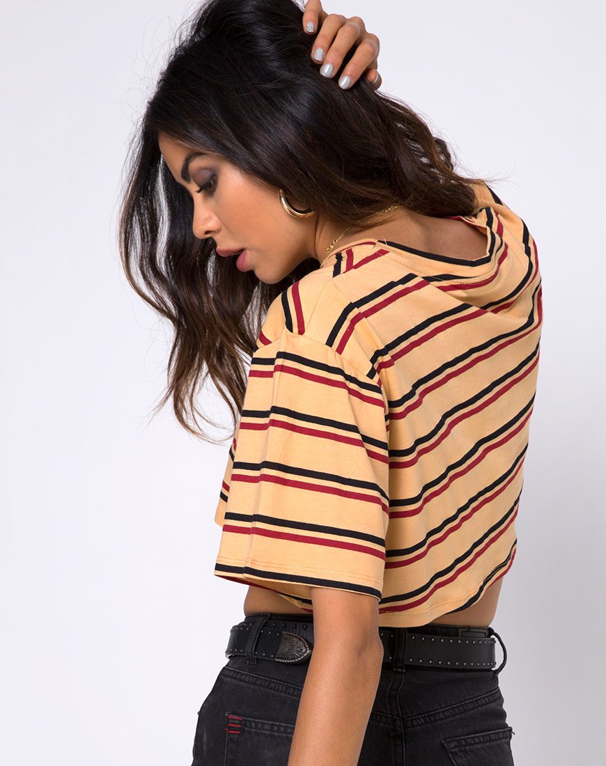 Image of Super Cropped Tee in 70s Mustard Horizontal Stripe