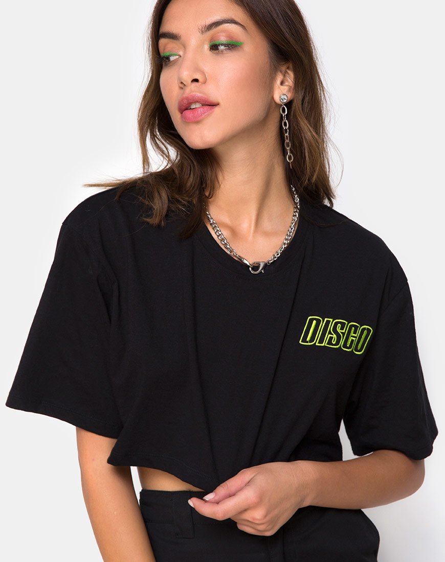 Tee-shirt noir super cropped en Disco Embro