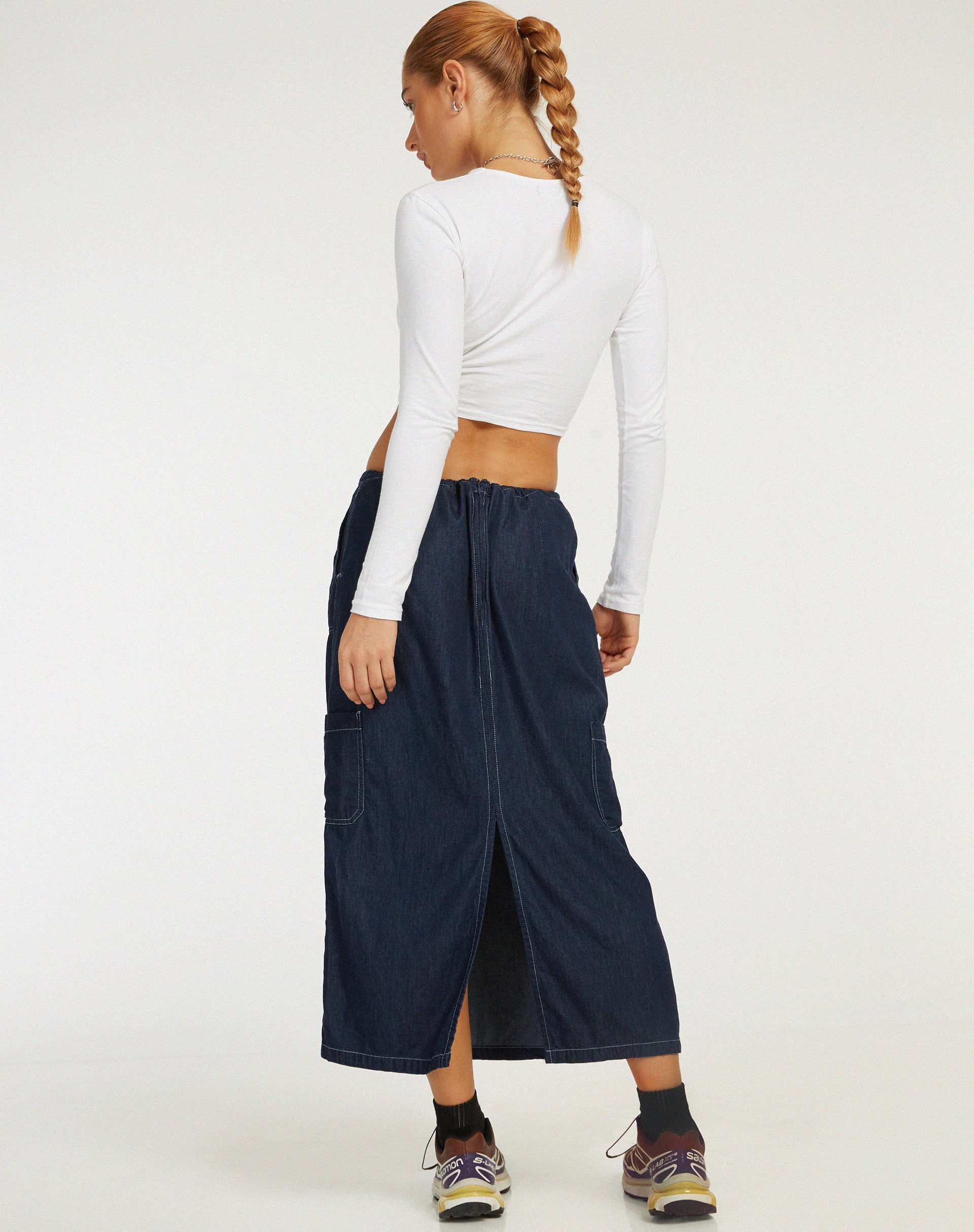 image de Jupe midi Swari en Denim Chambray foncé