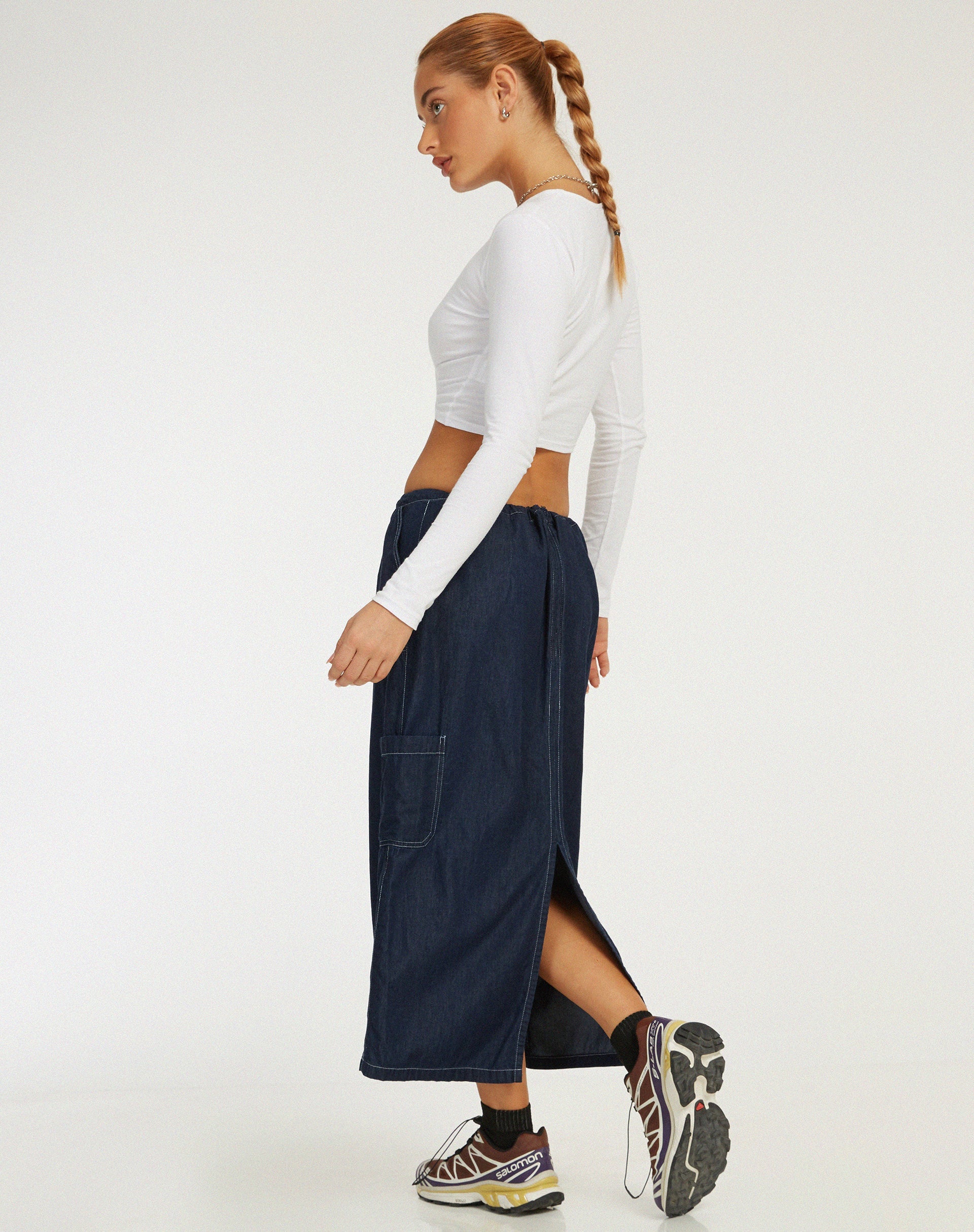 image de Jupe midi Swari en Denim Chambray foncé